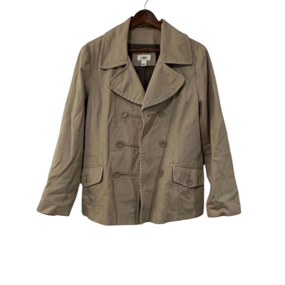 Cato Peacoat Jacket Womens Large Tan Good Double Breasted Cotton Blend Utility